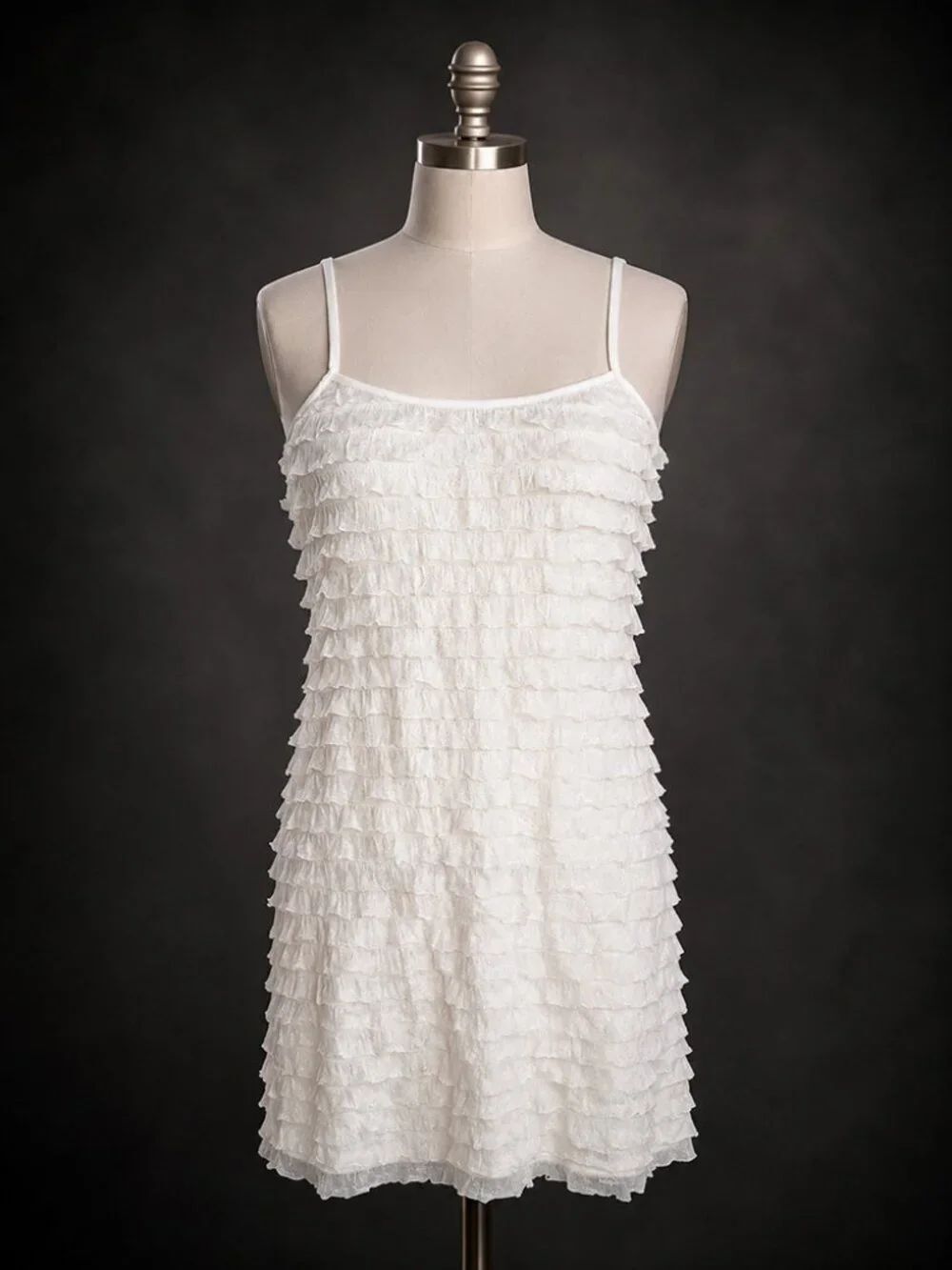 Free People Cream White Gold Fleck Ruffle Slip Dress Adjustable Straps